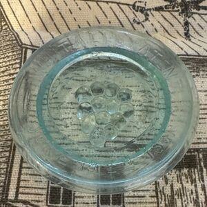 Whitall’s Patent Aqua Glass lid with Grape Motif
